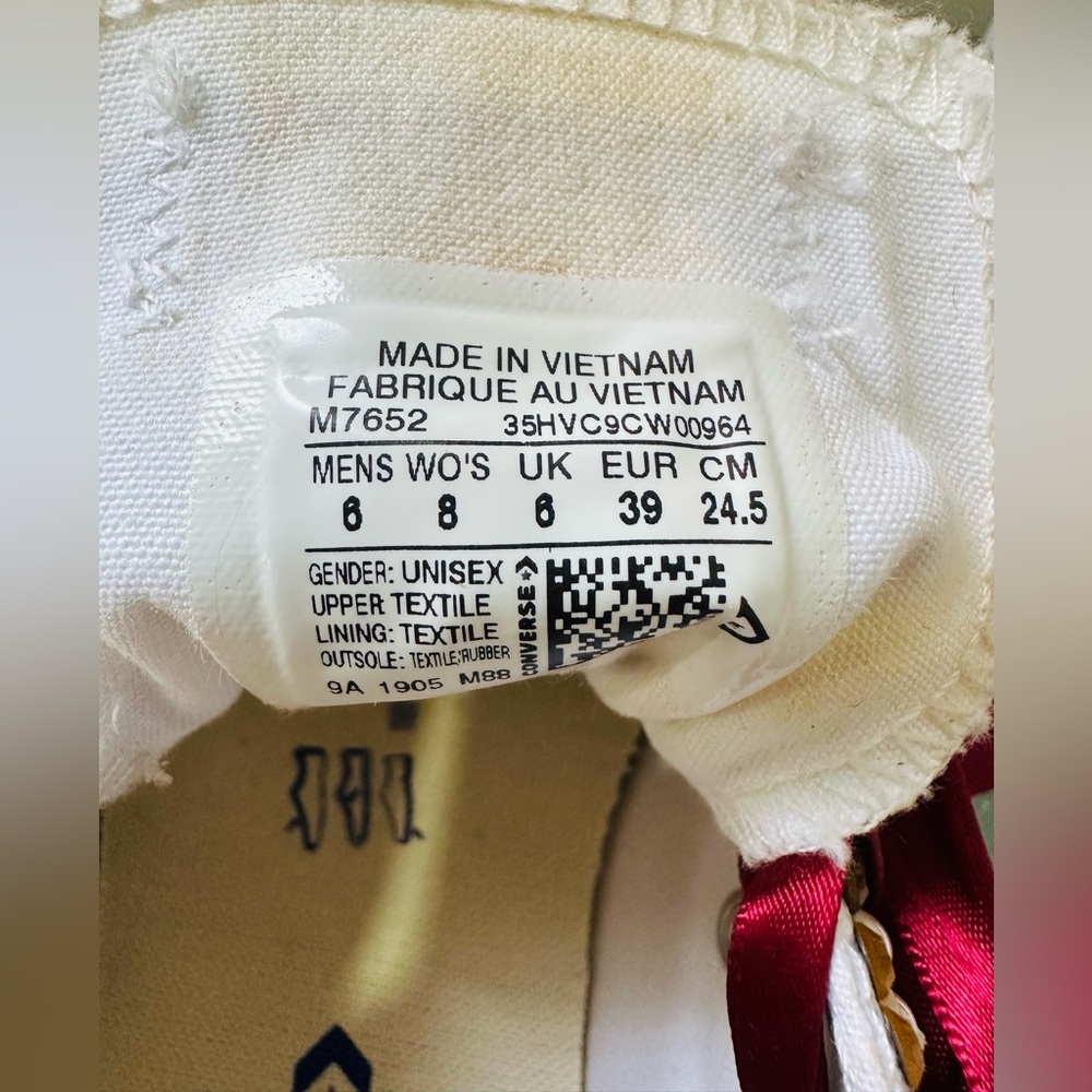 Converse CT All Star Ox Customized‎ Size 8 Pearl Sneakers Ribbon Laces Youth - Picture 10 of 10